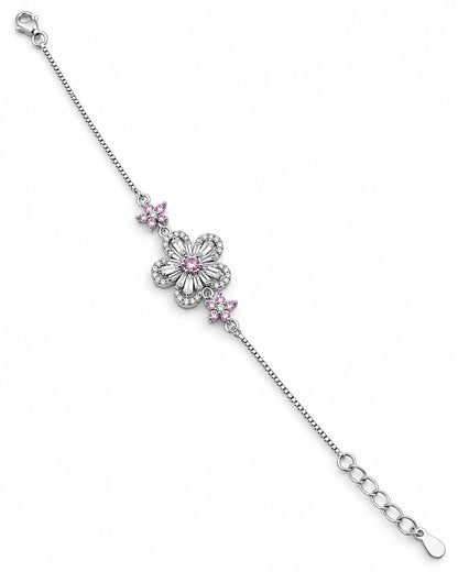 Baby Pink Floral Crystal 925 Silver Bracelet