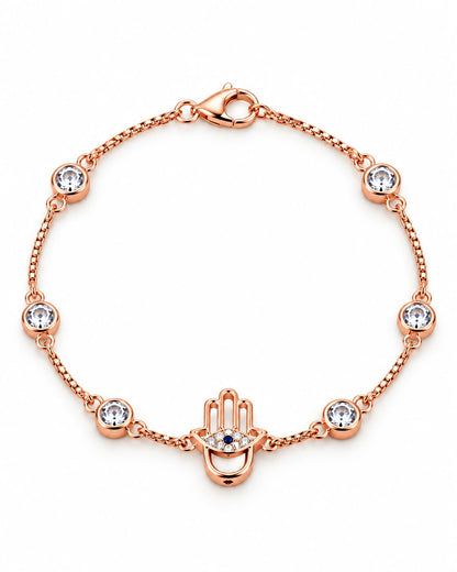 Rose Gold Hamsa Hand Crystal Charm Bracelet