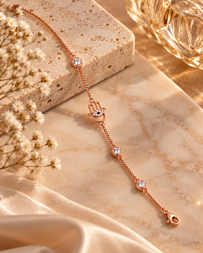 Rose Gold Hamsa Hand Crystal Charm Bracelet