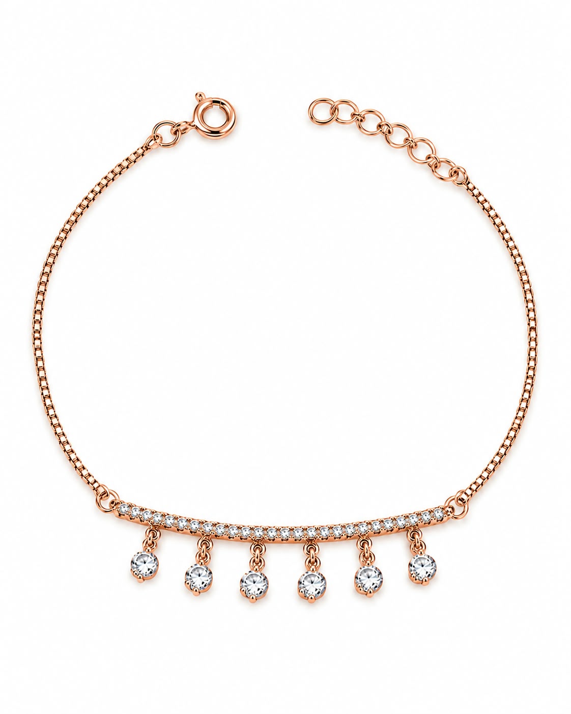 Rose Gold Crystal Dangle Bar Bracelet