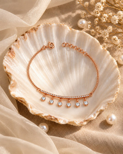 Rose Gold Crystal Dangle Bar Bracelet