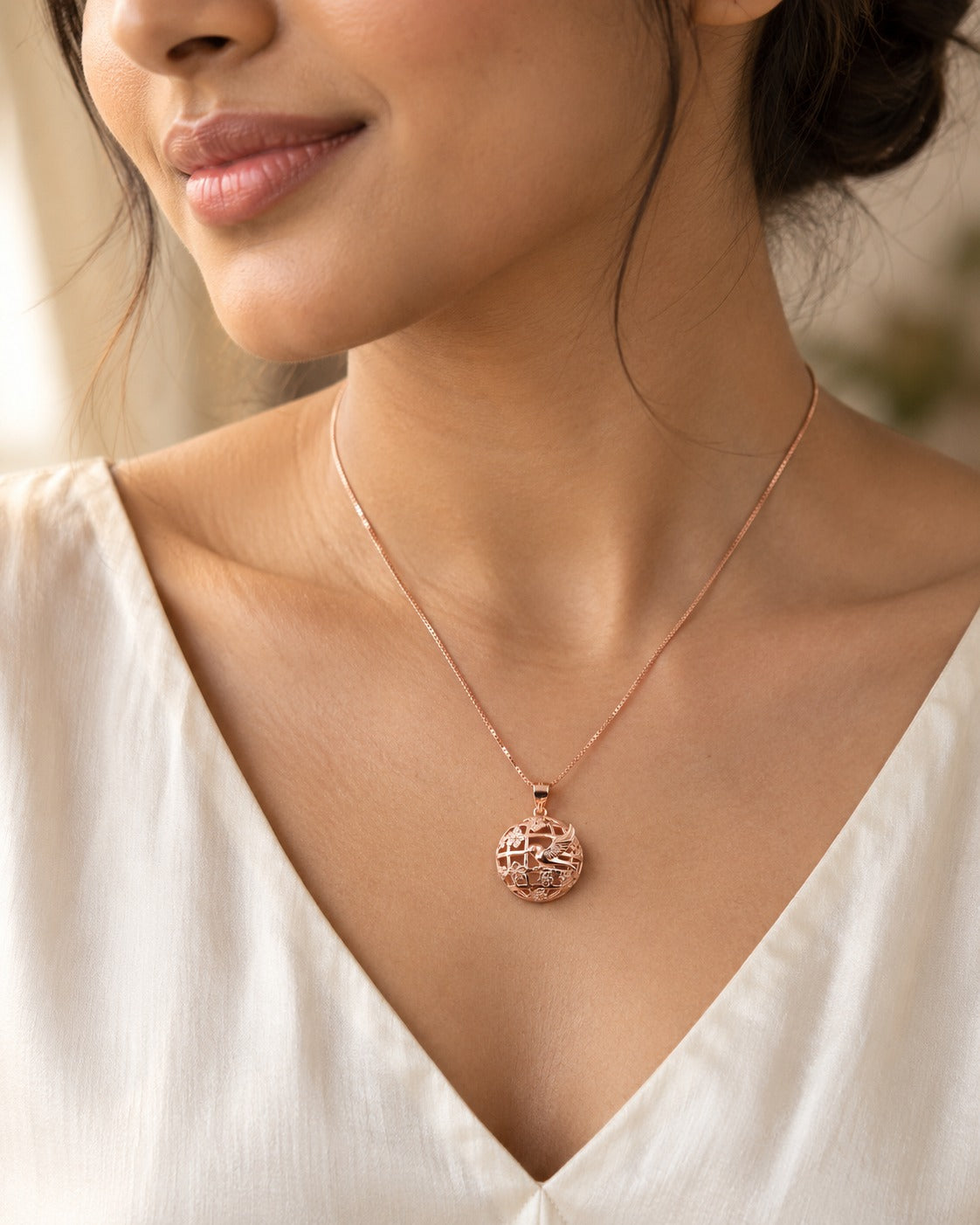 Rose Gold Bird Motif Pendant Necklace
