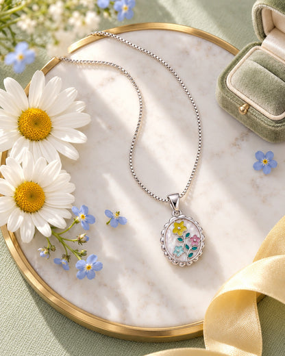 925 Sterling Silver Floral Garden Pendant Necklace