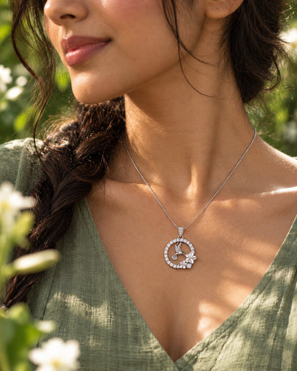 Hummingbird Floral Crystal Pendant Necklace