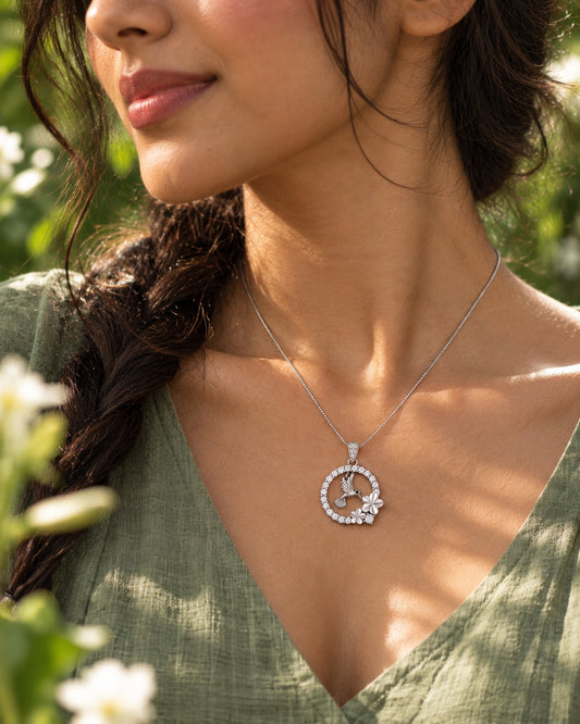 Hummingbird Floral Crystal Pendant Necklace