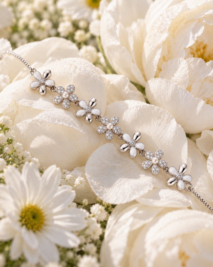 Turquoise & Pearl Floral Sterling Silver Bracelet