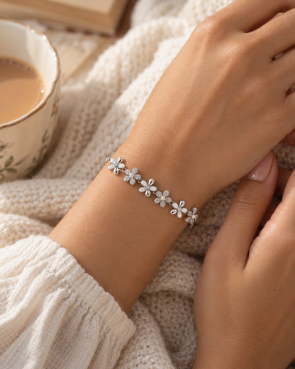 Turquoise & Pearl Floral Sterling Silver Bracelet