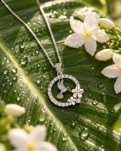 Hummingbird Floral Crystal Pendant Necklace