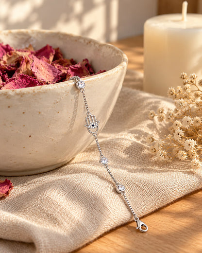 Rose Gold Hamsa Hand Crystal Charm Bracelet