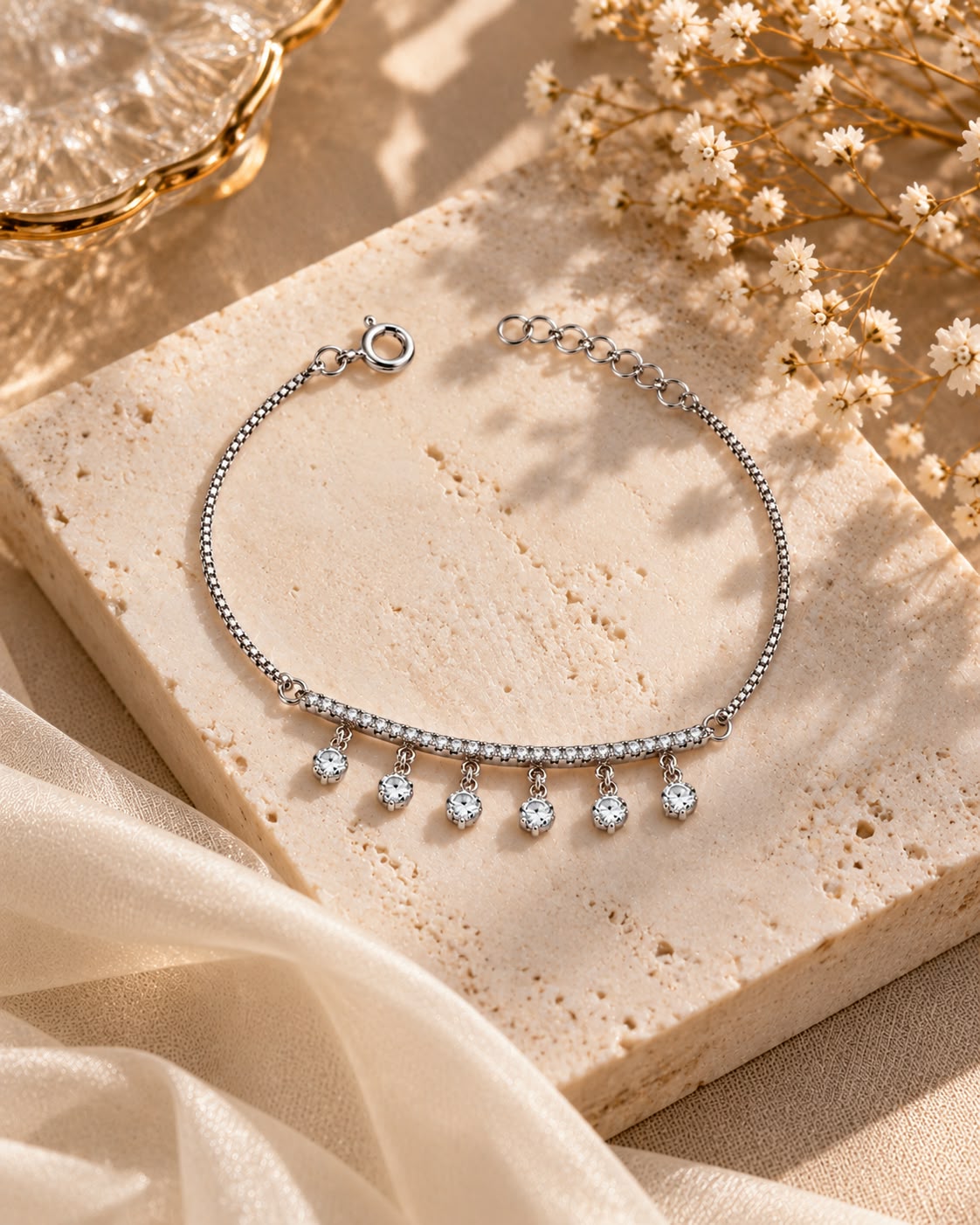 Rose Gold Crystal Dangle Bar Bracelet