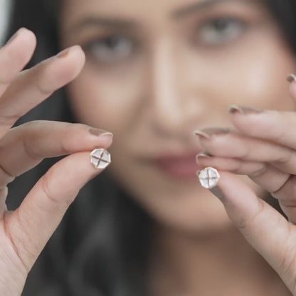 Geometric Cross 925 Silver Rose Gold Filigree Stud Earrings