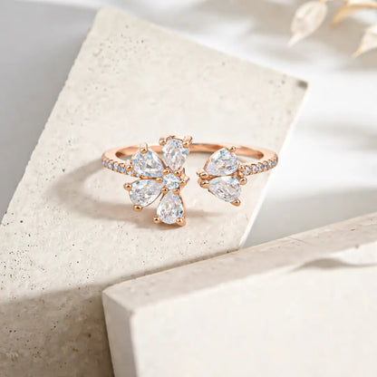 Radiant 925 Silver Rose Gold Petal & Pearl Adjustable Ring