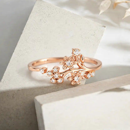 Graceful 925 Silver Rose Gold Twin Blossom Adjustable Ring