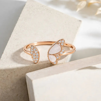 Graceful 925 Silver Rose Gold Butterfly Adjustable Open Ring