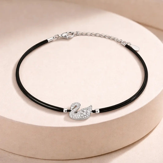 Graceful 925 Silver Shimmering Swan Adjustable Bracelet