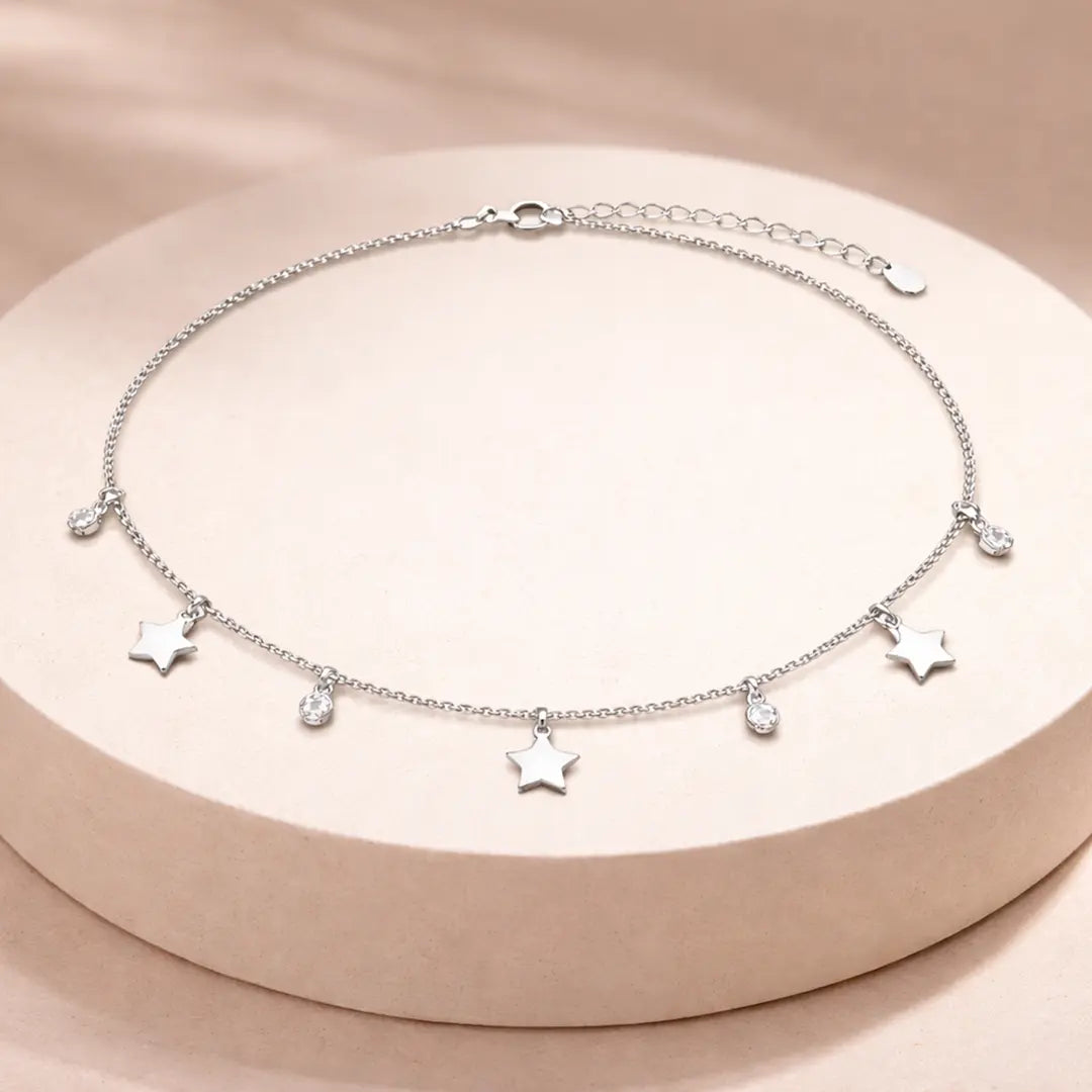 Celestial Sparkle 925 Silver Star & Drop Adjustable Bracelet