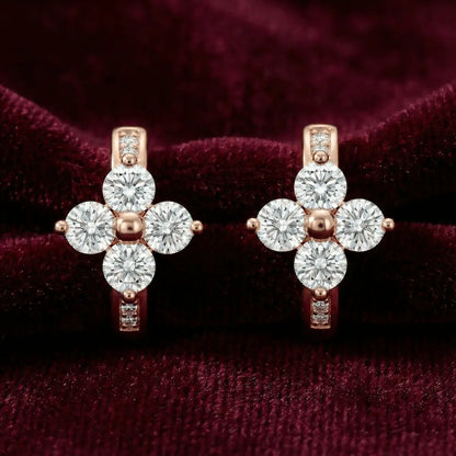 Rosette Radiance Huggie Hoops Earrings - 925 Silver