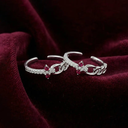 Ruby Chain Blossom 925 Silver Adjustable Toe Ring