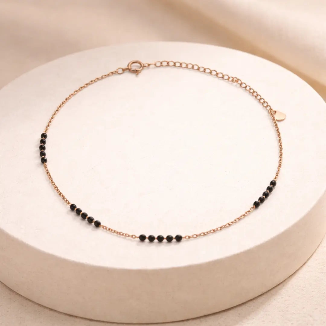 Noir Pearl 925 Silver Rose Gold Minimalist Adjustable Bracelet