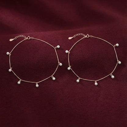 Blush Pearl Dangle Anklet - 925 Silver
