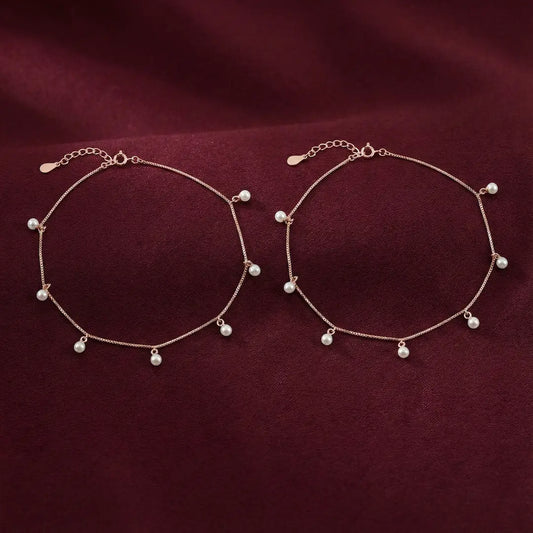 Blush Pearl Dangle Anklet - 925 Silver