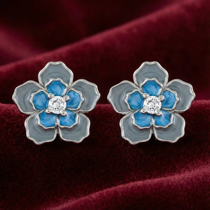 Blue Blossom Enamel Earrings  - 925 Silver