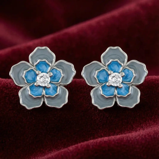 Blue Blossom Enamel Earrings  - 925 Silver