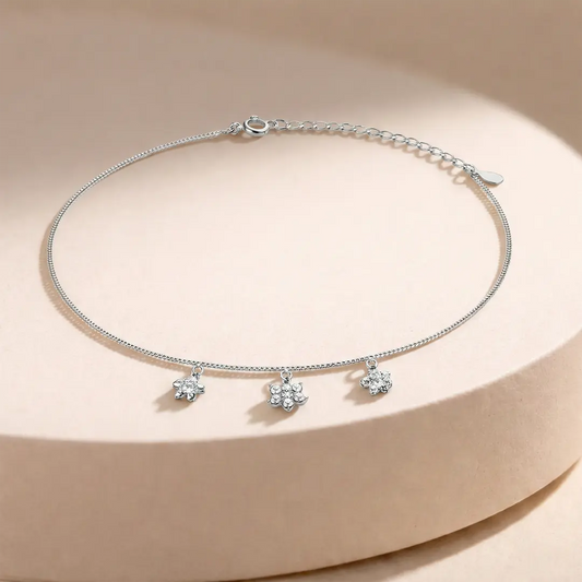 Sparkling Trio 925 Silver Bloom Adjustable Charm Bracelet