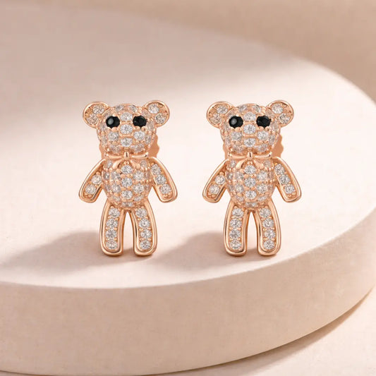 Twinkle Teddy Rose Gold Earrings - 925 Silver