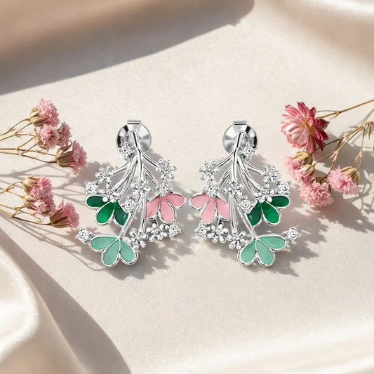 Garden Whisper 925 Silver Multi-Color Floral Enamel Earrings