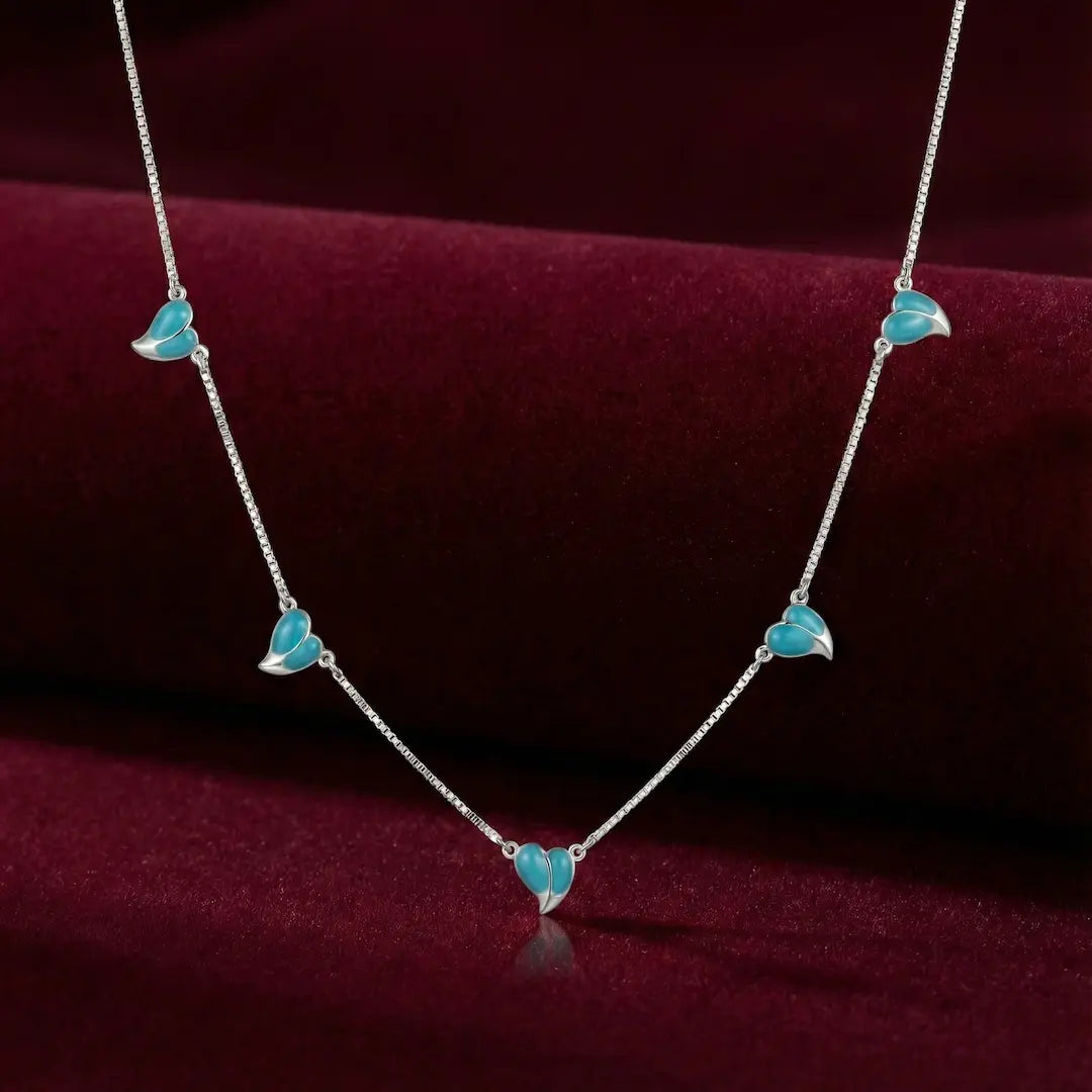 Blue Heart Whisper Charm Necklace - 925 Silver