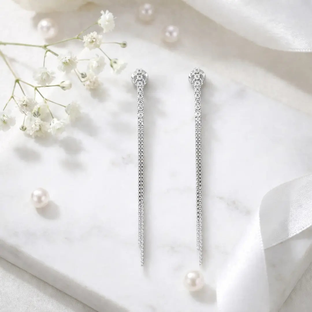 Sparkling Cascade 925 Silver Triple-Strand Adjustable Dangle Earrings