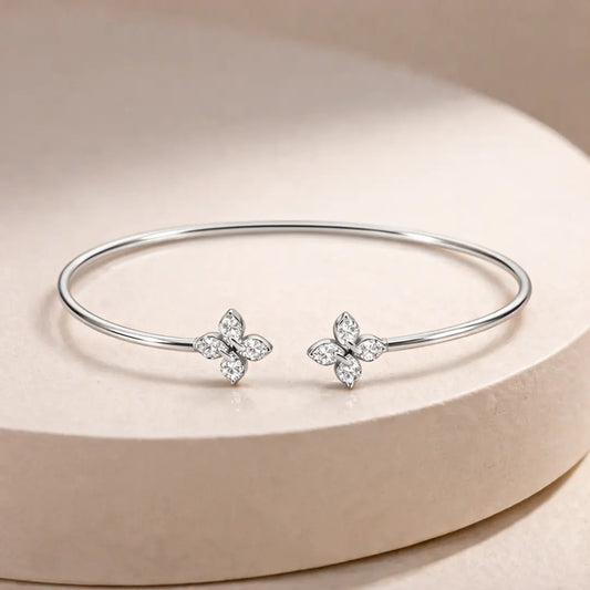 Floral Radiance 925 Silver Adjustable Open-Cuff Kada