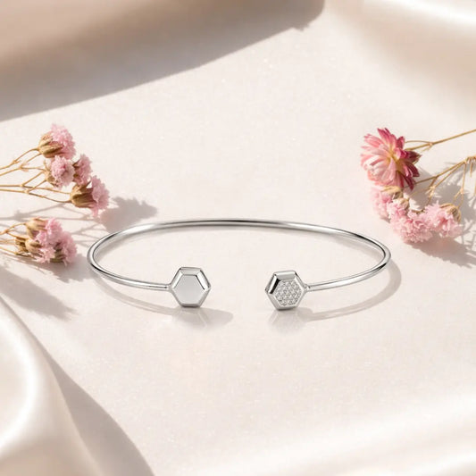 Modern Hexagon 925 Silver Adjustable Geometric Kada