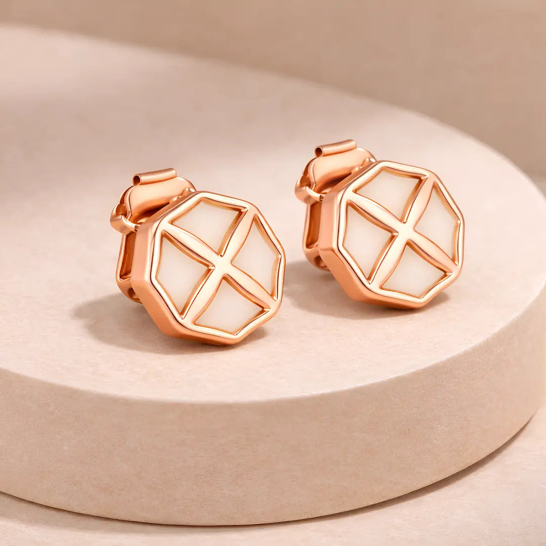 Geometric Cross 925 Silver Rose Gold Filigree Stud Earrings