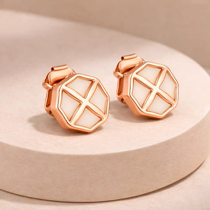Geometric Cross 925 Silver Rose Gold Filigree Stud Earrings