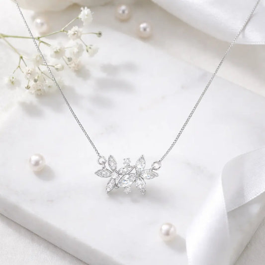Sparkling 925 Silver Floral Trio Adjustable Pendant Necklace