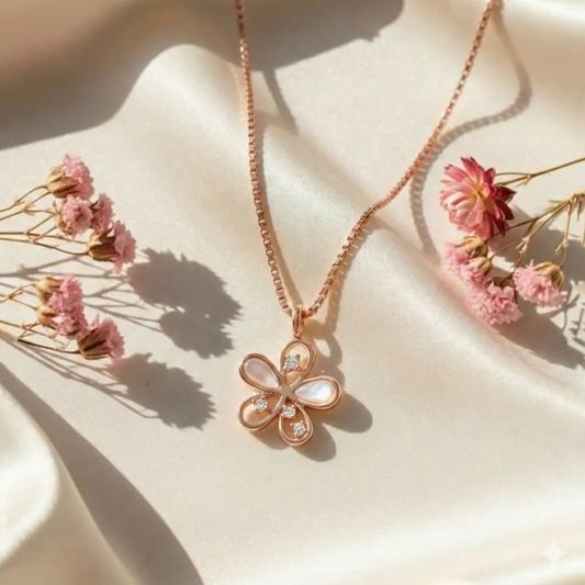 Graceful 925 Silver Rose Gold Petal Bloom Adjustable Pendant