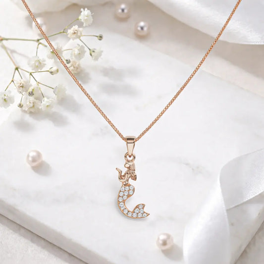 Sparkling Mermaid 925 Silver Rose Gold Adjustable Pendant Necklace