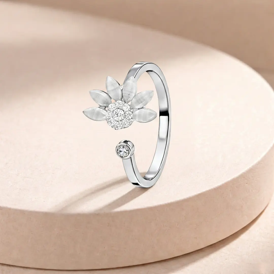 Botanical Bloom 925 Silver Tulip Garden Adjustable Ring