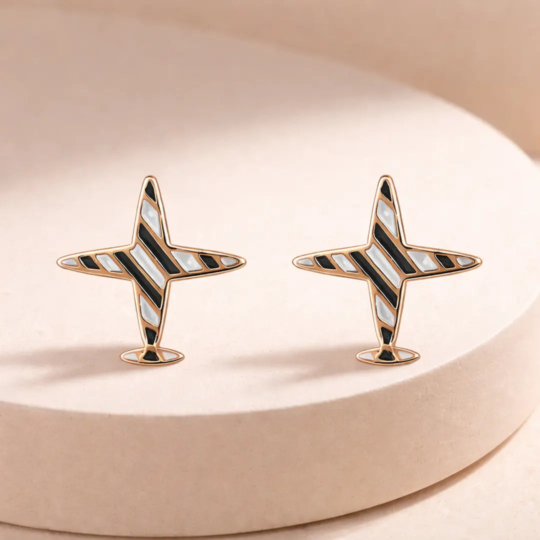 Modern Aviator 925 Silver Rose Gold Adjustable Star-Plane Studs