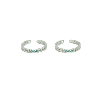 Silver Aqua Chain Adjustable Toe Rings