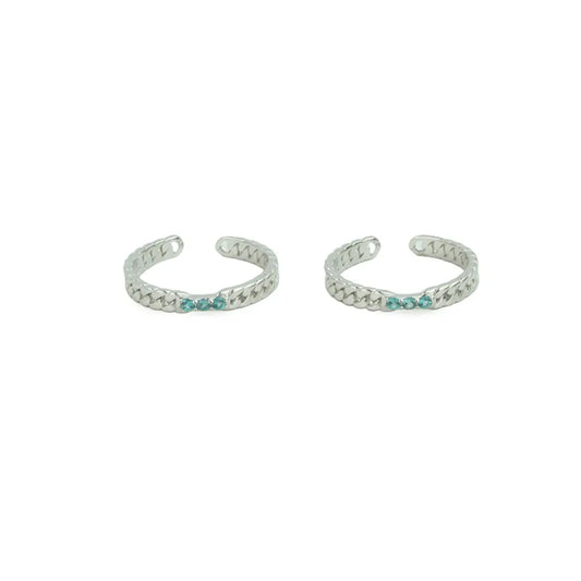 Silver Aqua Chain Adjustable Toe Rings