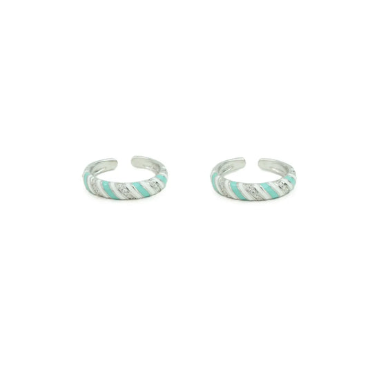 Aqua Swirl Silver Adjustable Toe Rings